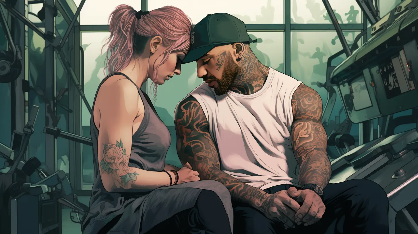 A Capricorn woman with tattoos is in the gym with a man she is falling in love with.