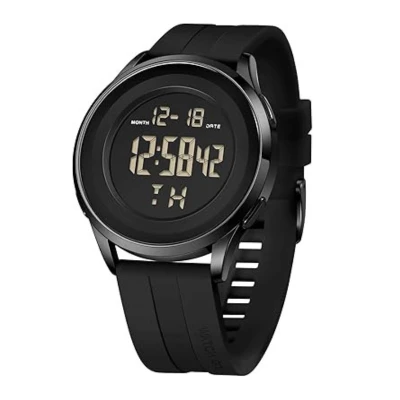 A sleek tactical waterproof watch with a black strap and digital display showing 12:18 and 12:58:42, designed for the busy Aries man to enhance independence and boldness while tracking time.